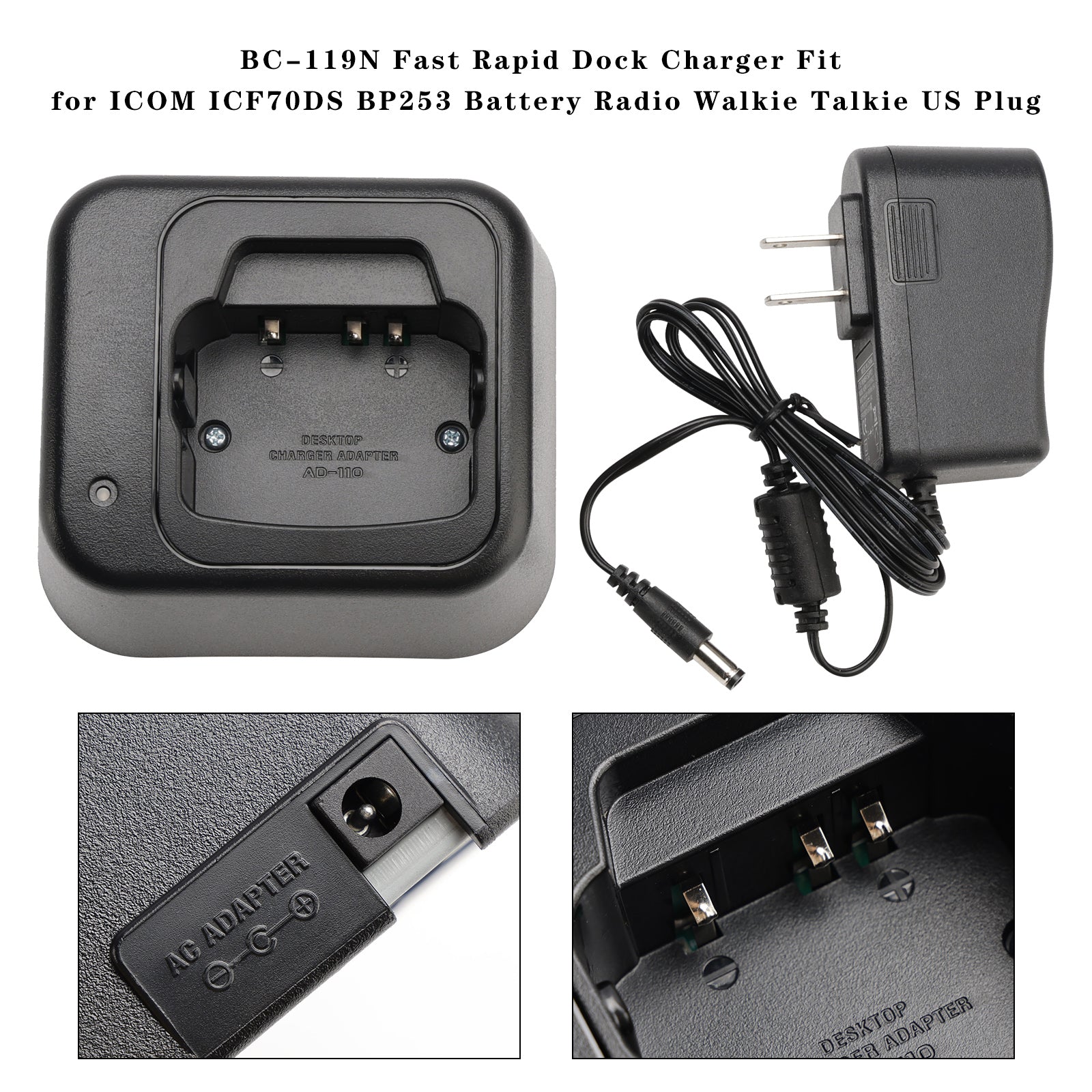 BC-119N Fast Rapid Dock Charger for ICOM ICF70DS BP253 Battery Radio US Plug