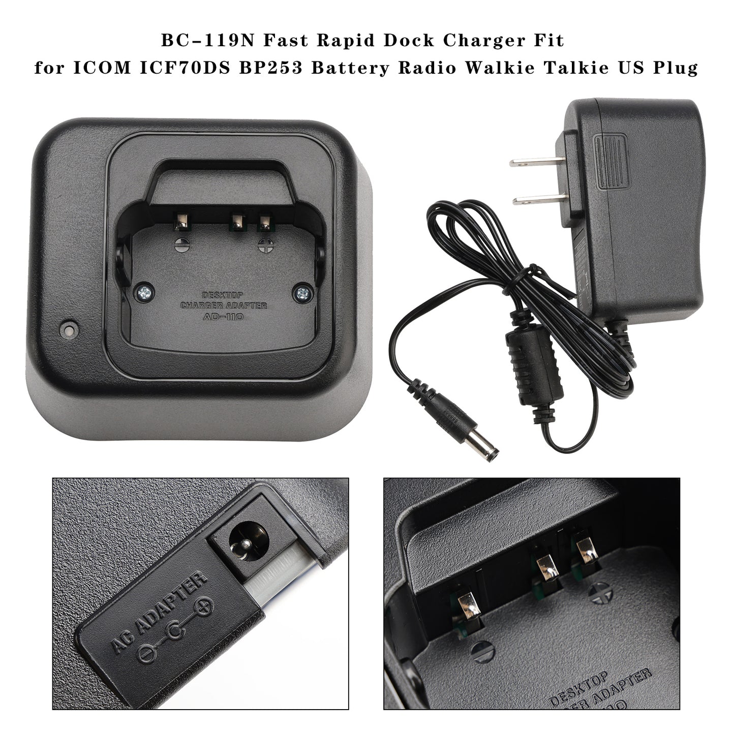 BC-119N Fast Rapid Dock Charger for ICOM ICF70DS BP253 Battery Radio US Plug