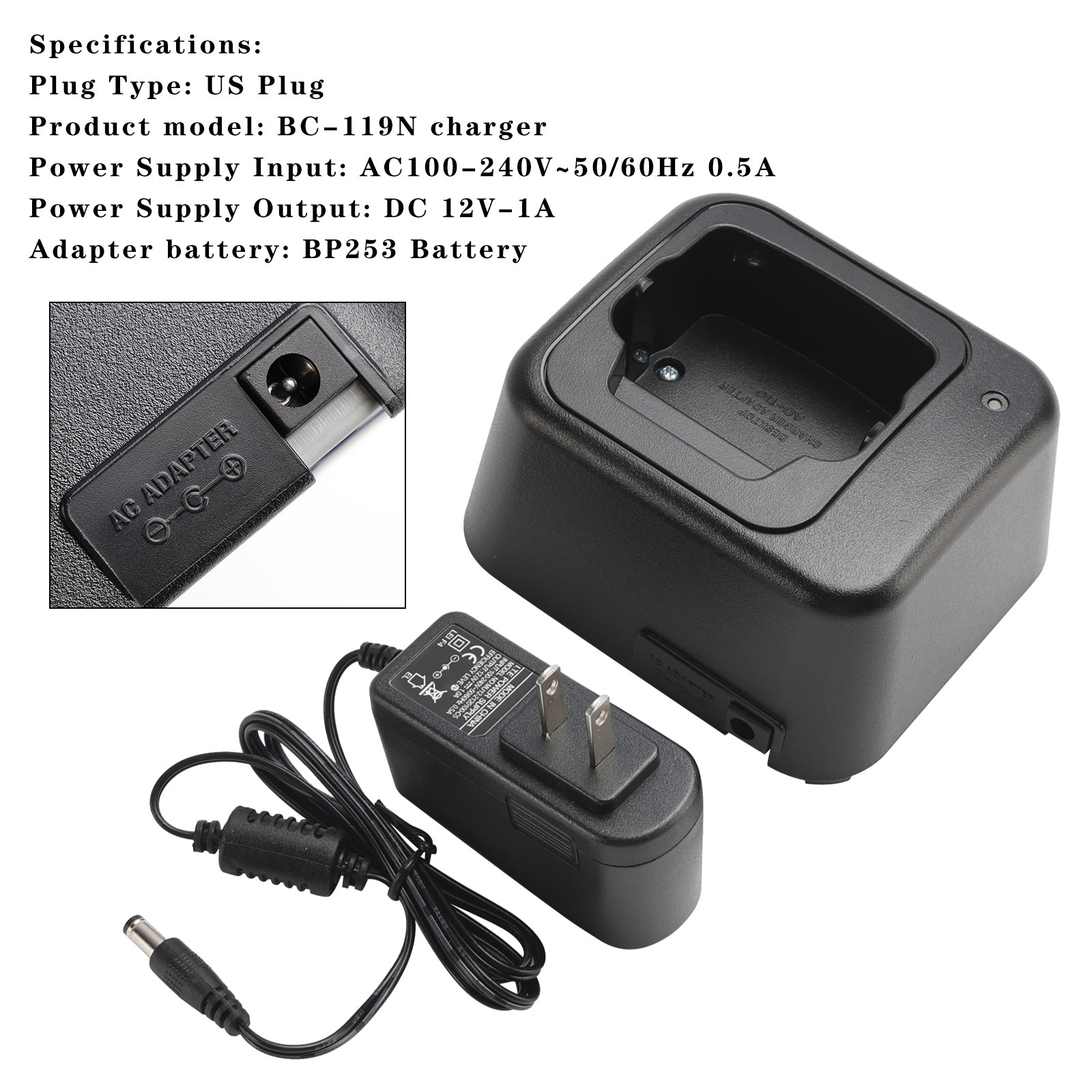 BC-119N Fast Rapid Dock Charger for ICOM ICF70DS BP253 Battery Radio US Plug
