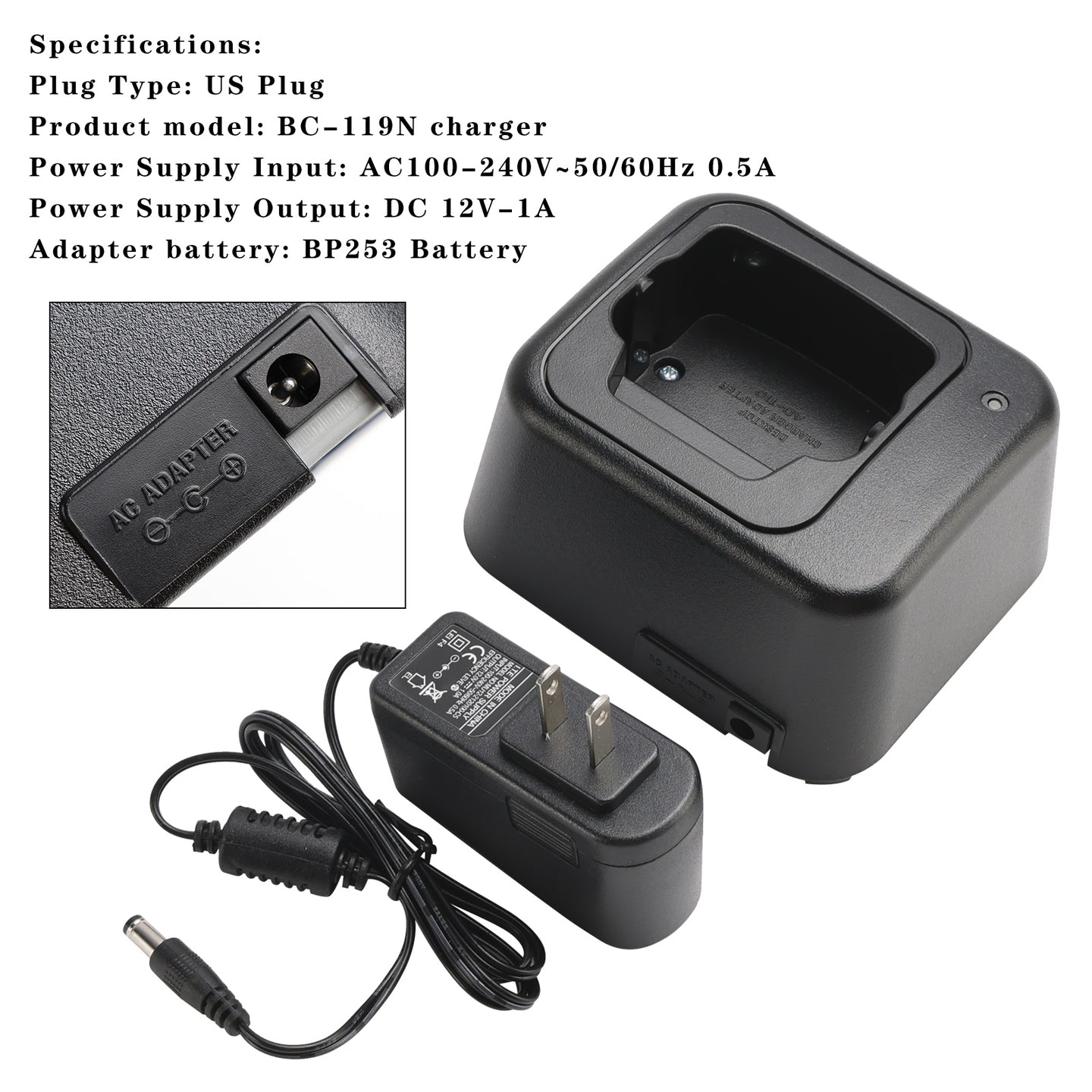 BC-119N Fast Rapid Dock Charger for ICOM ICF70DS BP253 Battery Radio US Plug