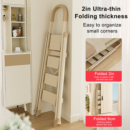 4-Step Ultra-Slim Folding Ladder, 2.8" Thick with Safety Handrail & Wide Anti-Slip Pedals, 330 lbs Capacity (White)
