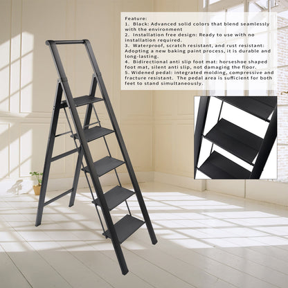 5 Step Ladder, Foldable Step Stool, Aluminum Step Ladder with Anti-Slip Pedal