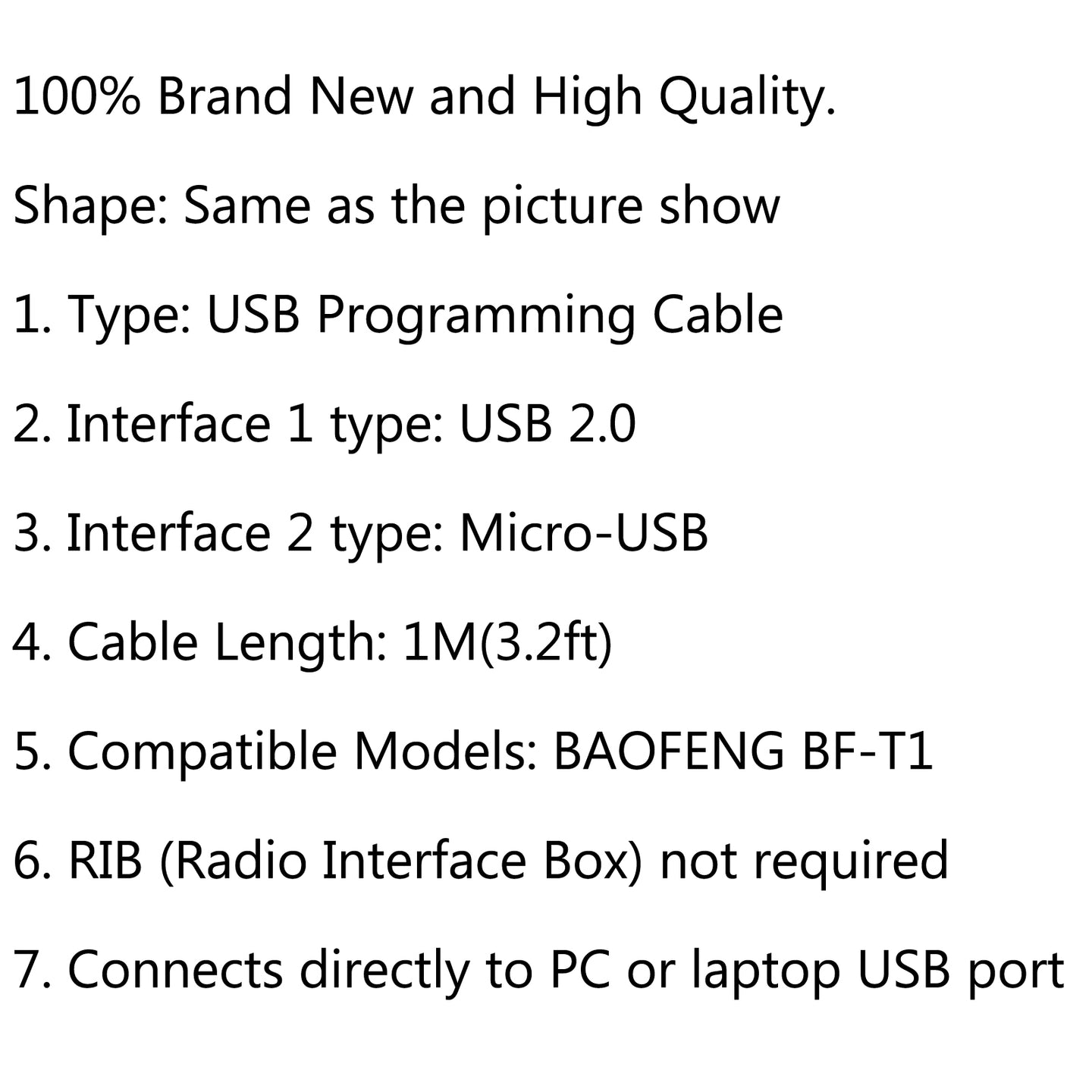 1PCS USB Programming Cable For BAOFENG BF-T1 Mini Walkie Talkie Mobile Radio