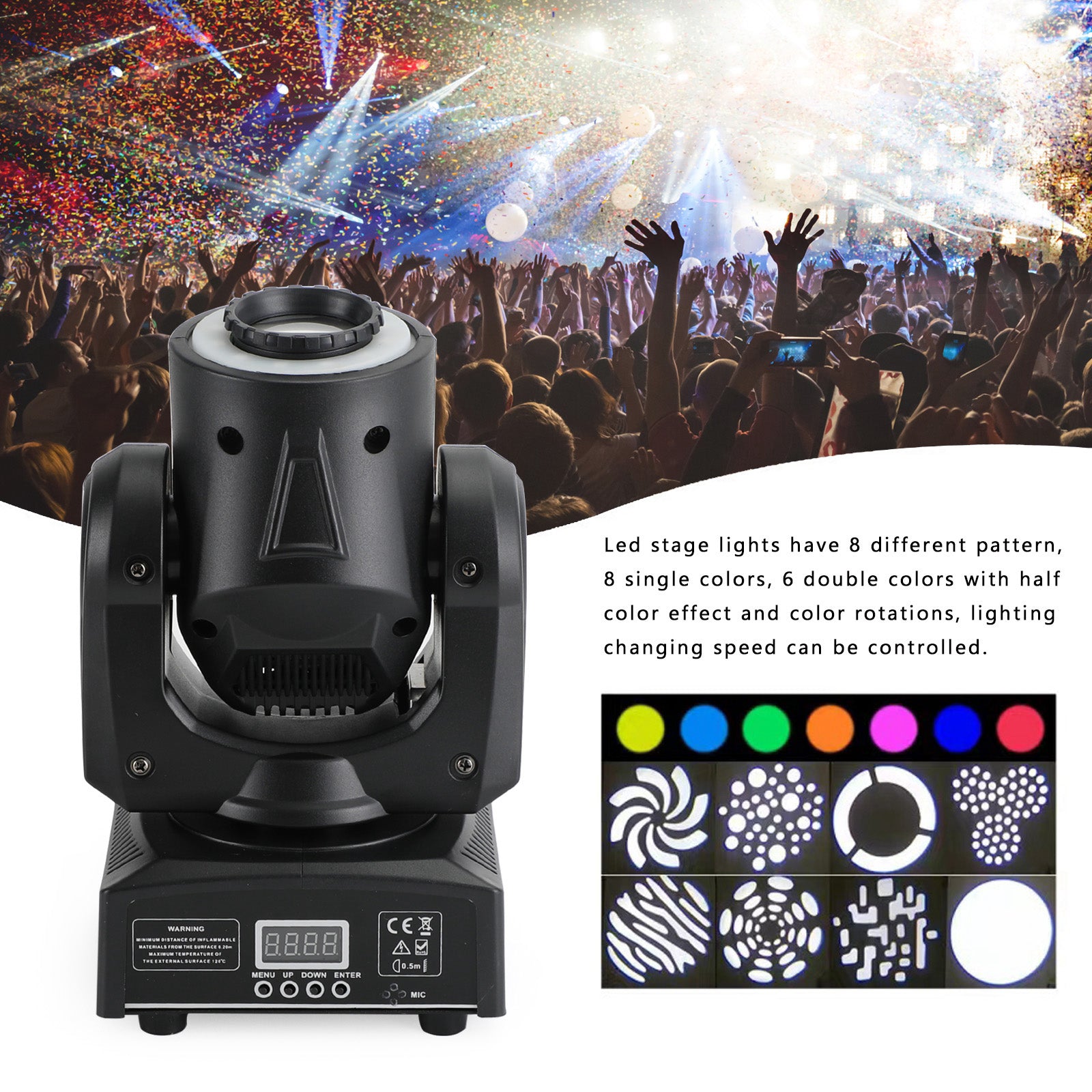 100W LED Moving Head Spot Light with Gobo & Color Wheels (7+7), DMX 10/12CH for DJ Stage Lighting