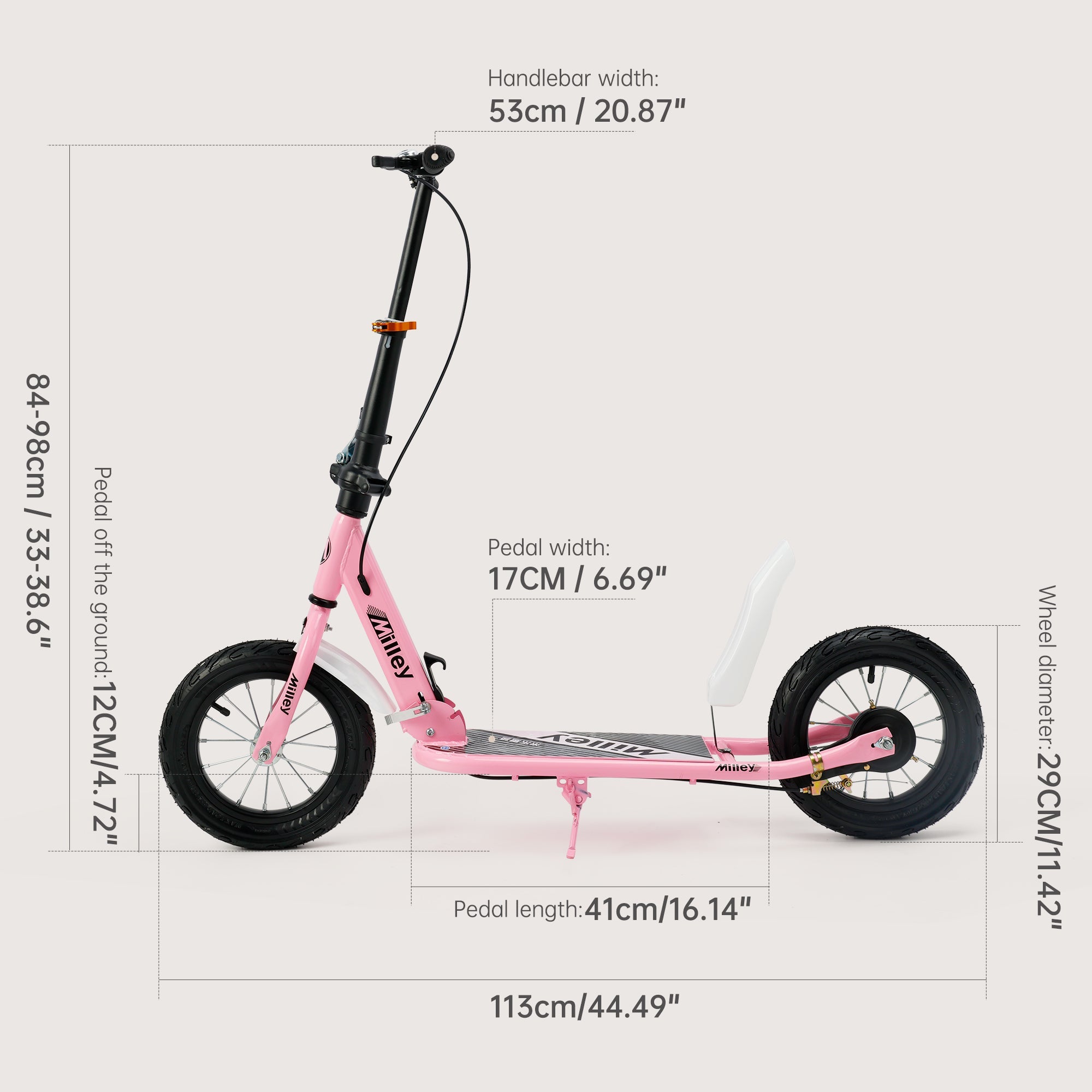 12 inch Big Wheel Kids Scooter Low Deck Dual Brake Steel Frame