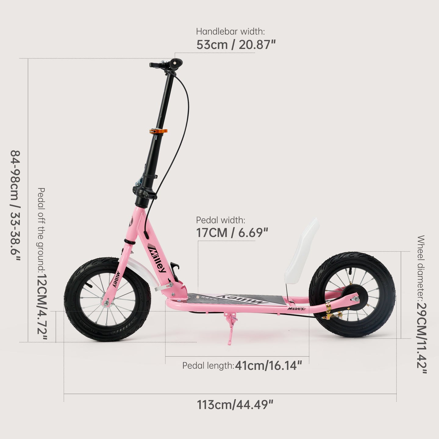 12 inch Big Wheel Kids Scooter Low Deck Dual Brake Steel Frame