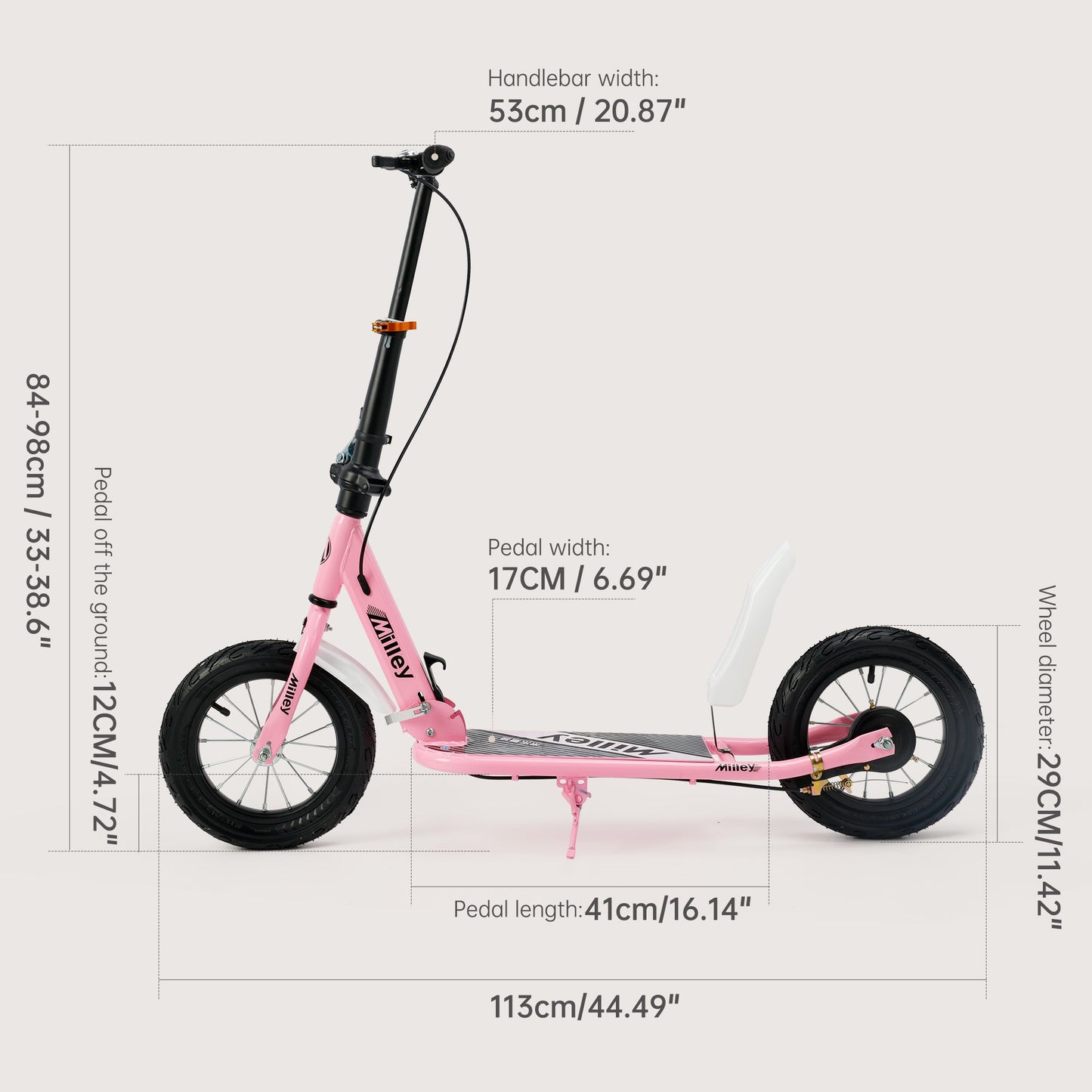 Pink 12 inch Stylish Kick Scooter for Teens and Adults