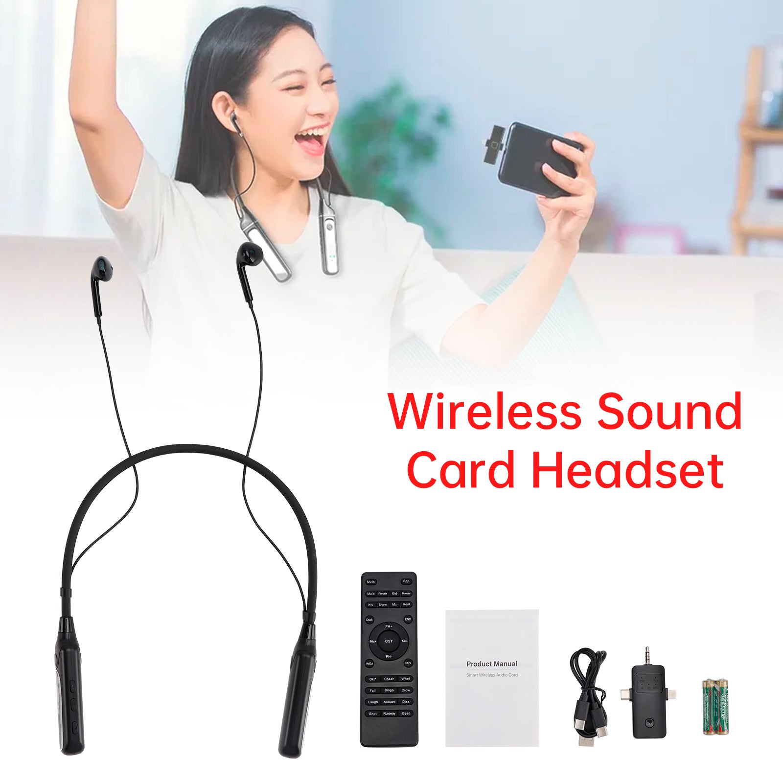 Wireless Sound Card Complete Neckband Live Streaming Earphones Editing Headphone