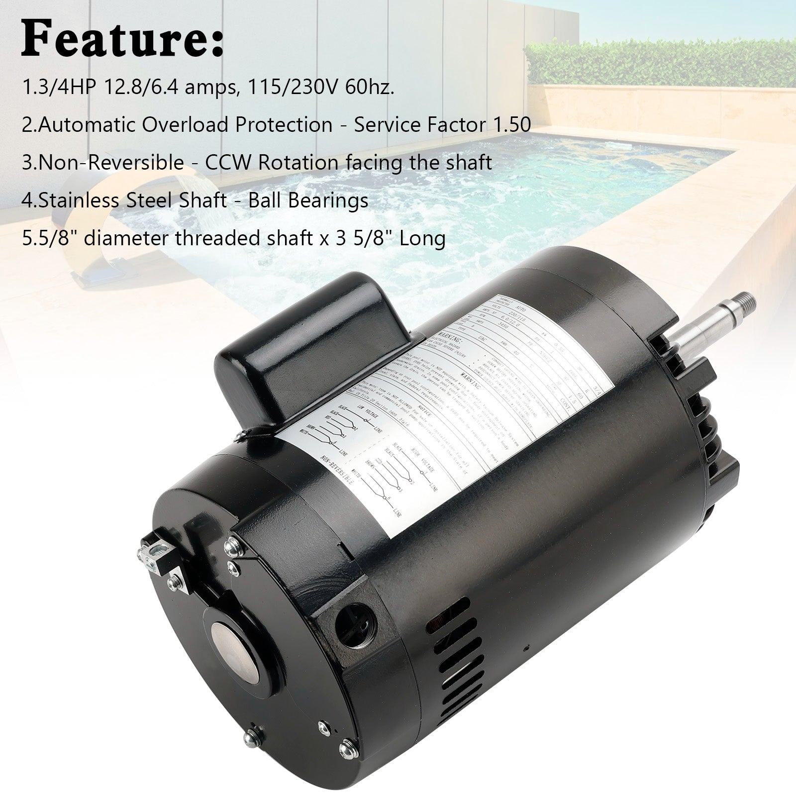 B625 3/4 0.75 HP Pool Booster Pump Replacement Motor For Polaris PB4-60
