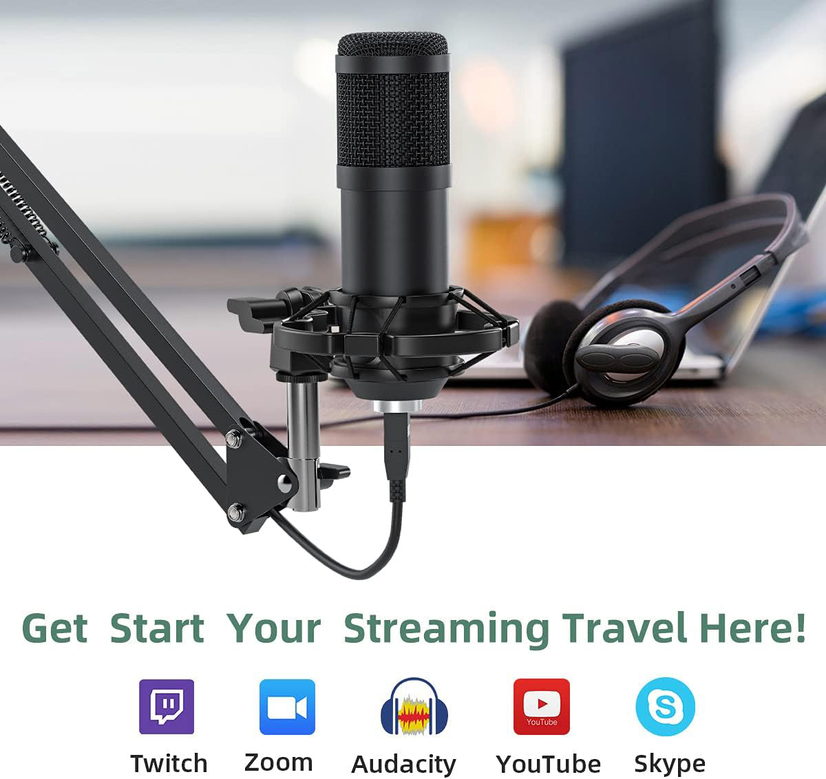BM800 USB Condenser Microphone for PC Studio Microphone Kit Podcasting Recording
