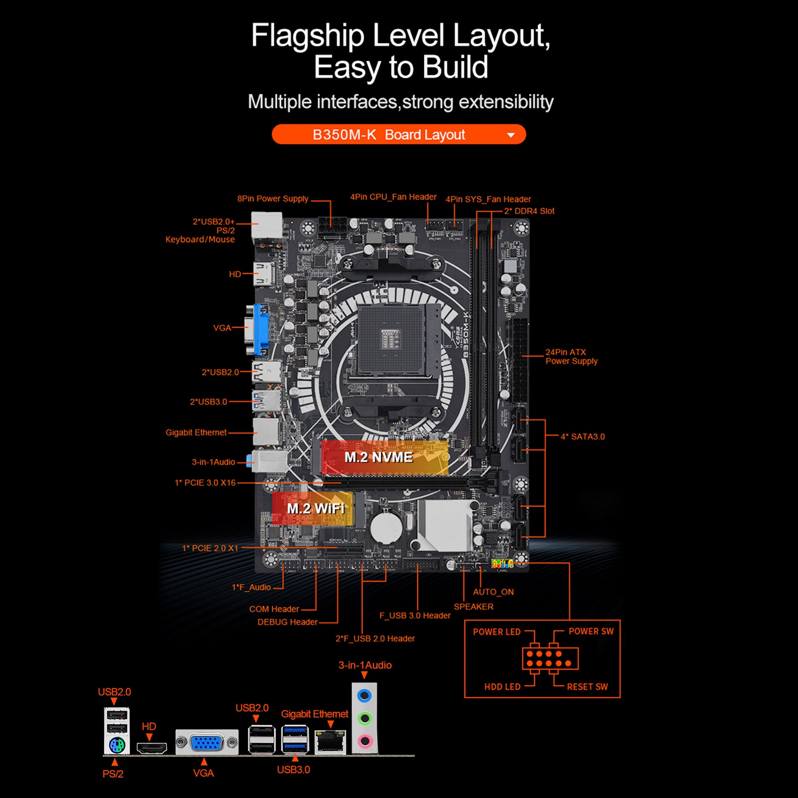 B350M-K Computer Motherboard AMD Socket AM4 CPU WIFI NVME Gigabit Network Card