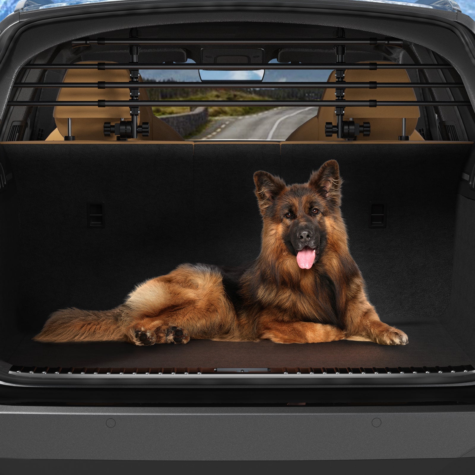 Adjustable Dog Barrier for SUV & Car Cargo Area, No-Drill Headrest Mount Pet Divider Fence