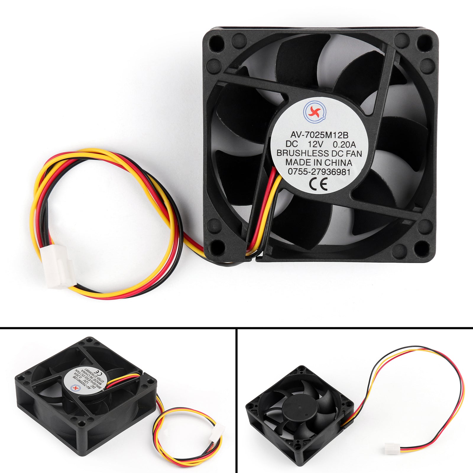 4Pcs DC Brushless Cooling PC Computer Fan 12V 7025B 70x70x25mm 0.2A 3 Pin Wire