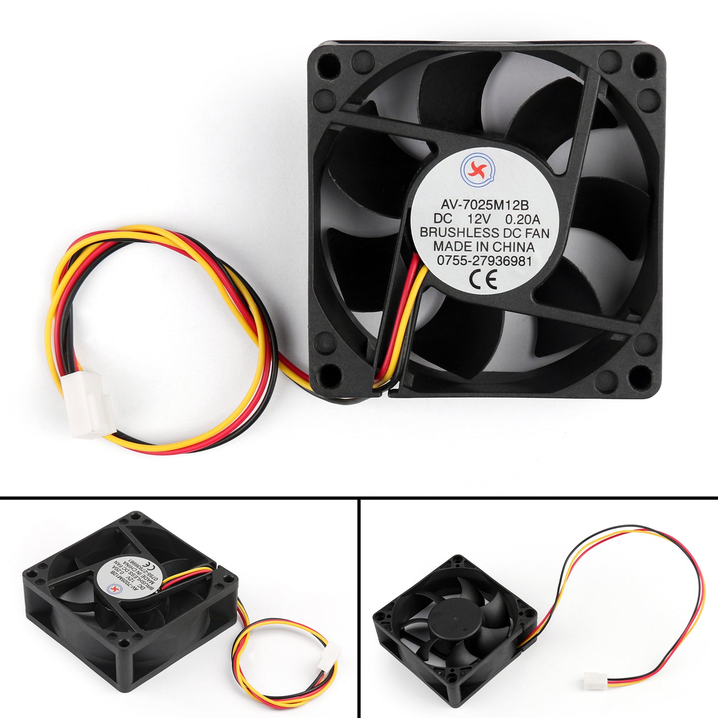 4Pcs DC Brushless Cooling PC Computer Fan 12V 7025B 70x70x25mm 0.2A 3 Pin Wire