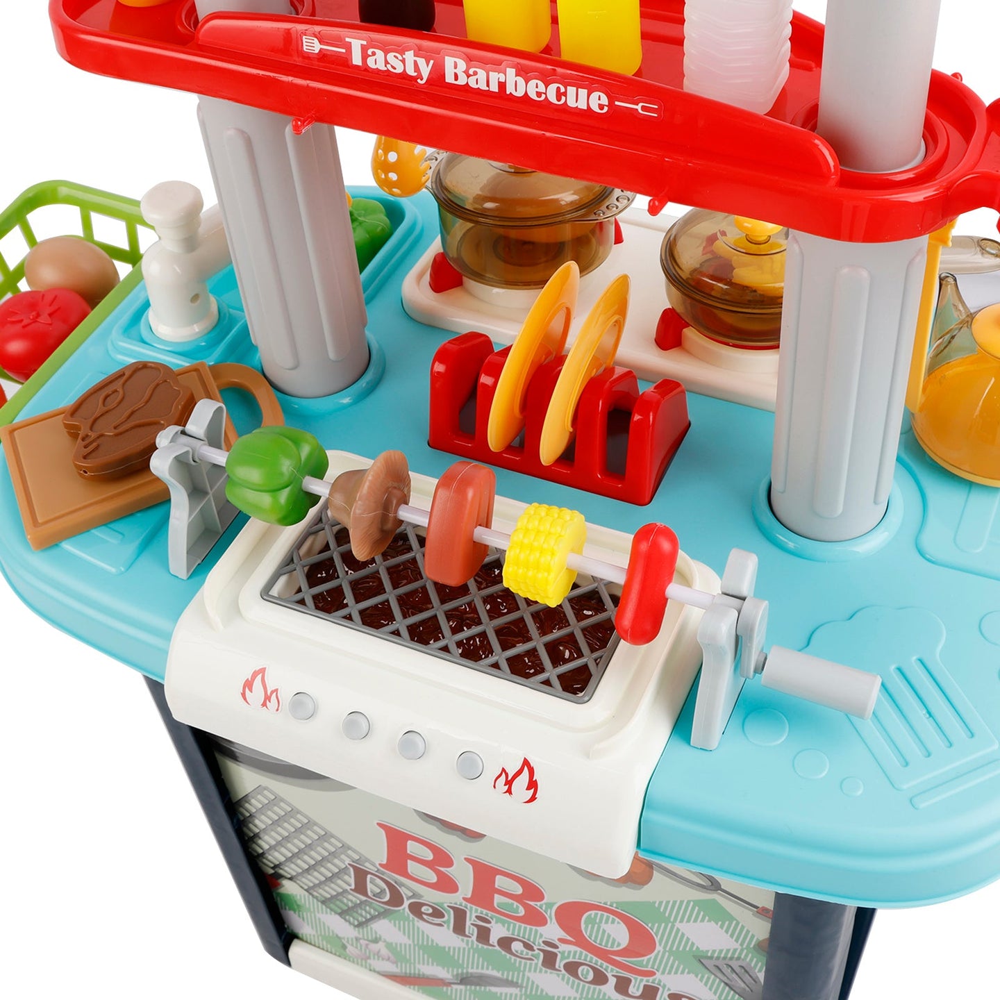 Plastic Tableware Kitchen Set With Sound, Light And Spray Function Kid Toy Blue