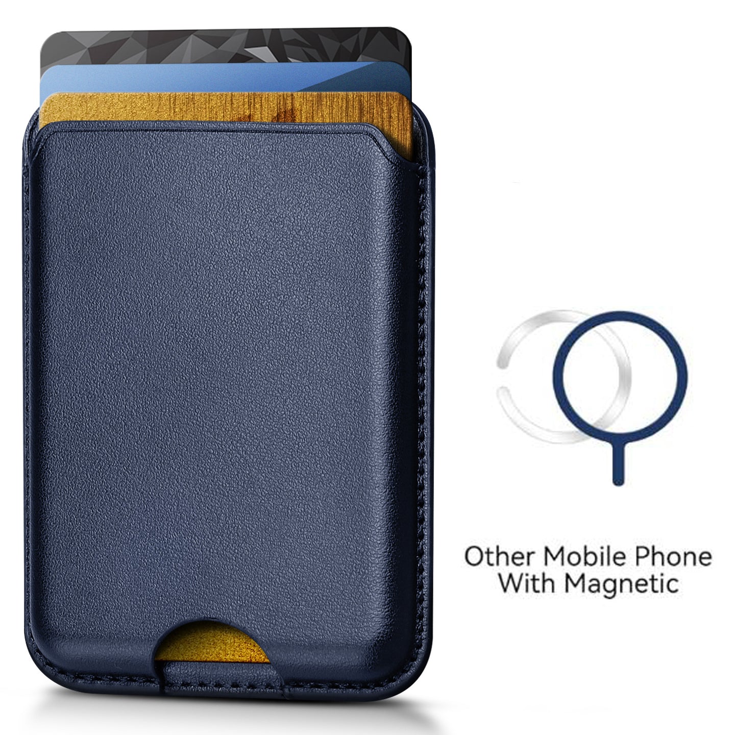 Magnetic Card Holder MagSafe Wallet 3 Card Holder RFID Protection iPhone Wallet Magnetic Strength Vegan Leather for iPhone 17/16/15/14/13/12 Series and Selected Samsung Devices Dark Blue