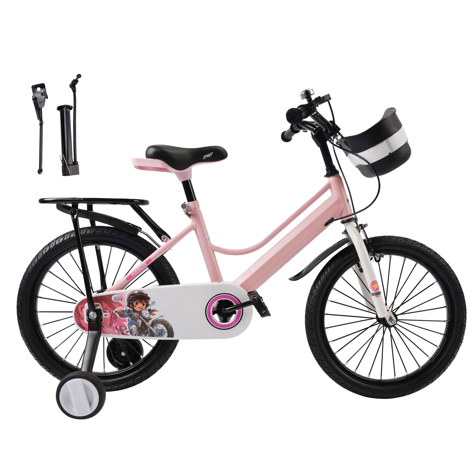 18" Kids Bike for Boys and Girls with auxiliary wheels & Rack Pink (Copy)