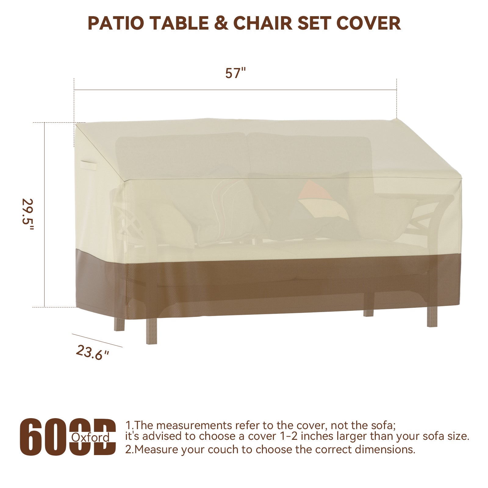 600D Sofa Covers Waterproof Patio Furniture Cover for Outdoor Couch Cover, 145*60*75cm