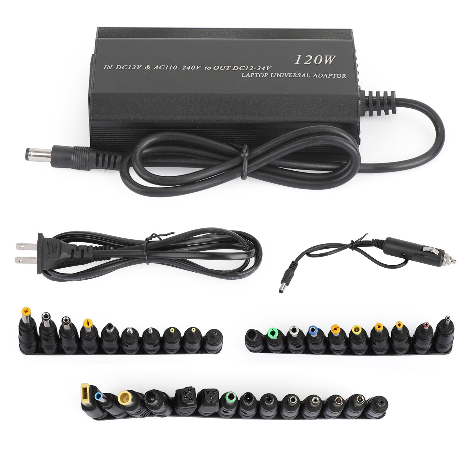 Universal 120W Laptop Charger Power Supply – AC/DC Adapter with 34 Tips for Notebook, Car & Home Use (US Plug)