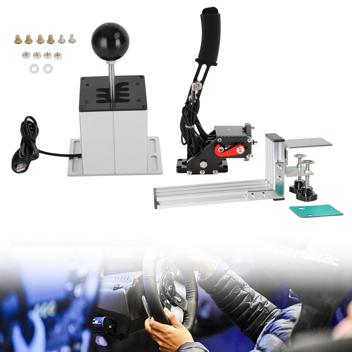 USB Handbrake with L Clip and H Shifter for Logitech G27 G29 G920 Racing Game