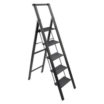 5 Step Ladder, Foldable Step Stool, Aluminum Step Ladder with Anti-Slip Pedal