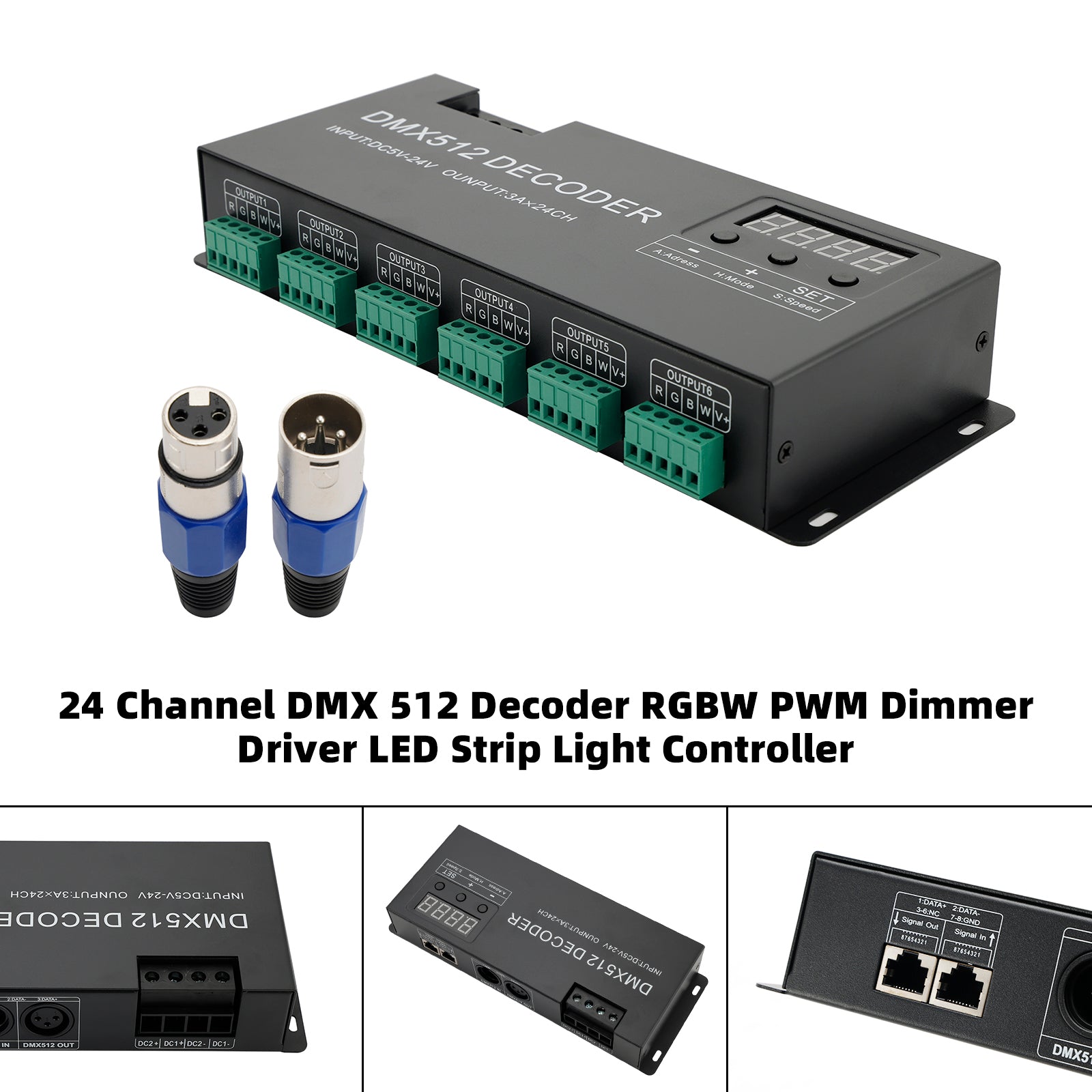 24 Channel DMX 512 Decoder RGBW PWM Dimmer Driver LED Strip Light Controller US