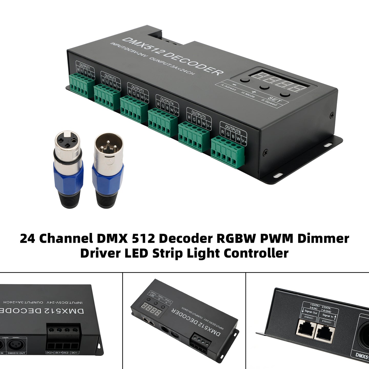 24 Channel DMX 512 Decoder RGBW PWM Dimmer Driver LED Strip Light Controller US