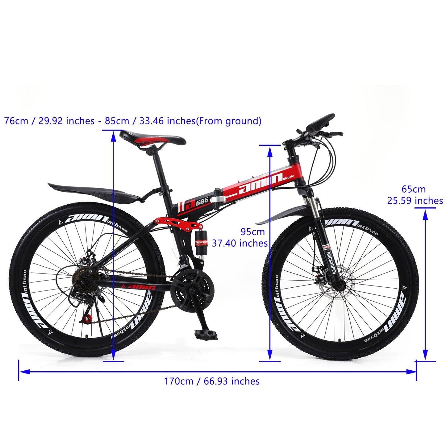 26 inch MTB Folding Bicycle Adult Mountain Bike Full Suspension