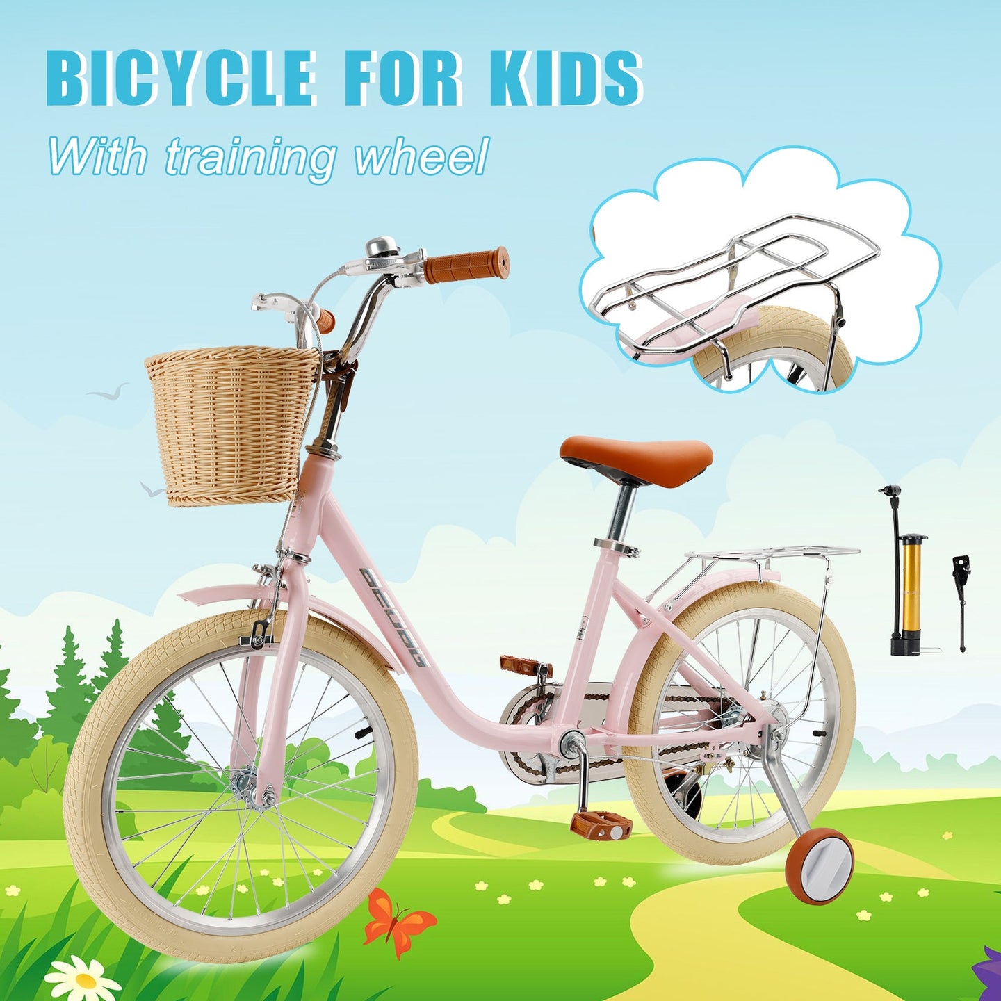 18 inch Kid's Bike Child Pink Ages 7-9 w/ Basket Boys Girls (Copy)