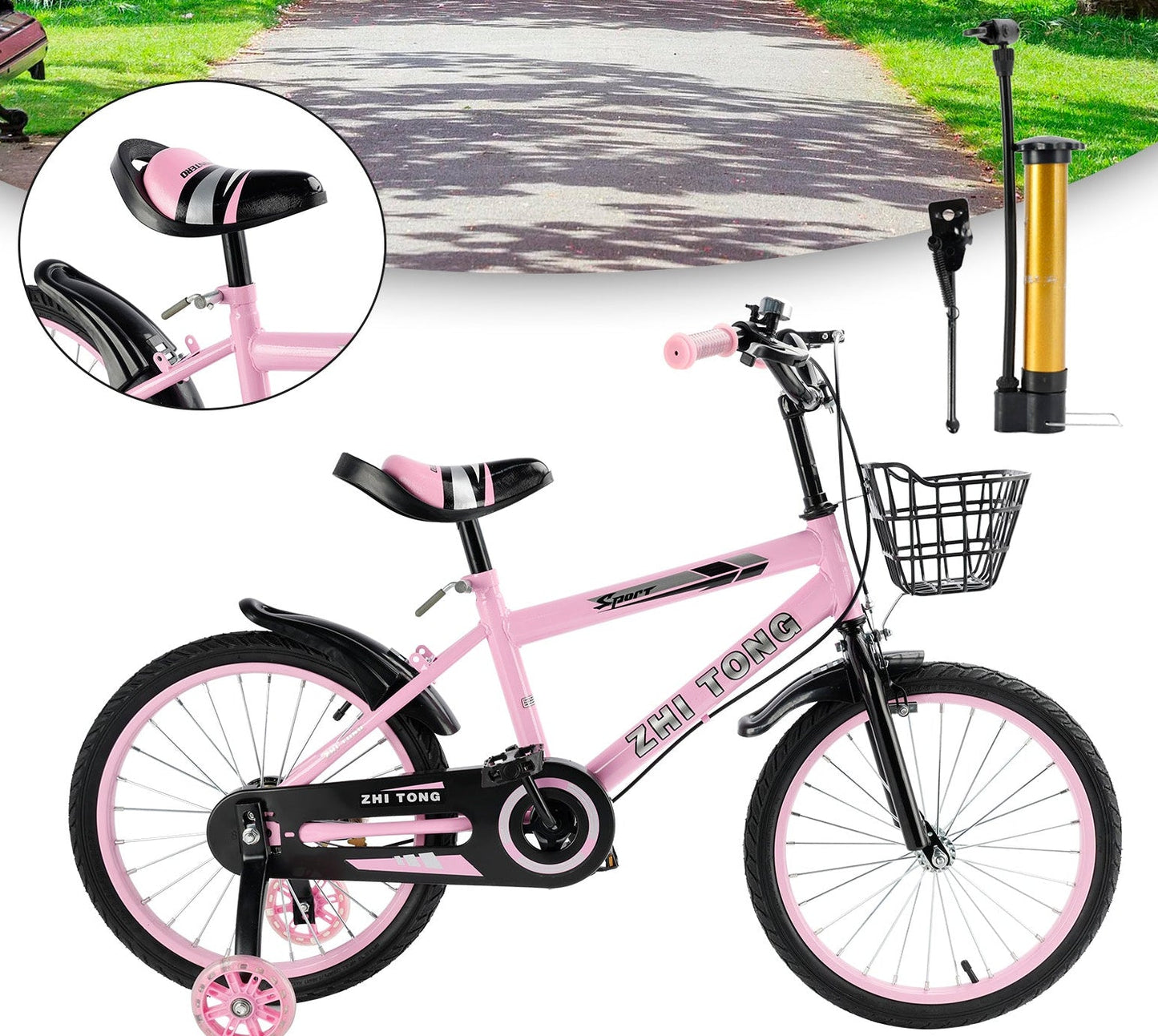16 inch Kids Bike Girls age Adjustable Seat w/ Auxiliary Wheels