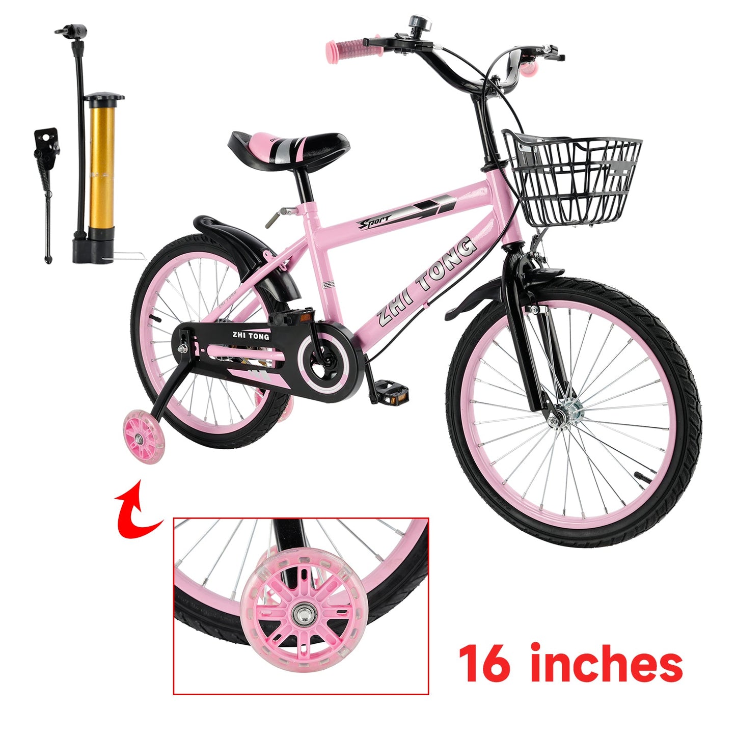 16 inch Kids Bike Girls age Adjustable Seat w/ Auxiliary Wheels
