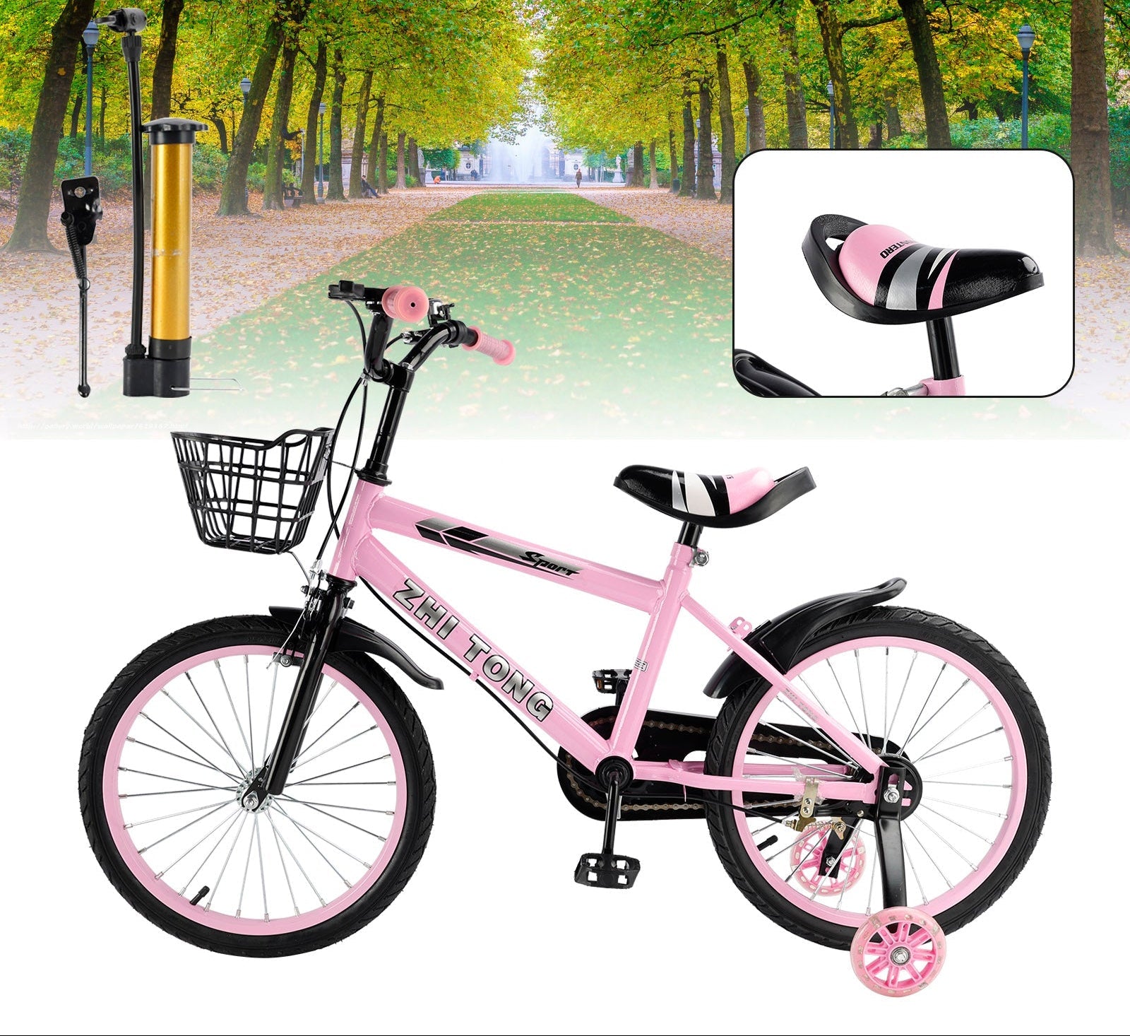 Kids Bike 16 inch Girls Age Adjustable Seat w/ Auxiliary Wheels