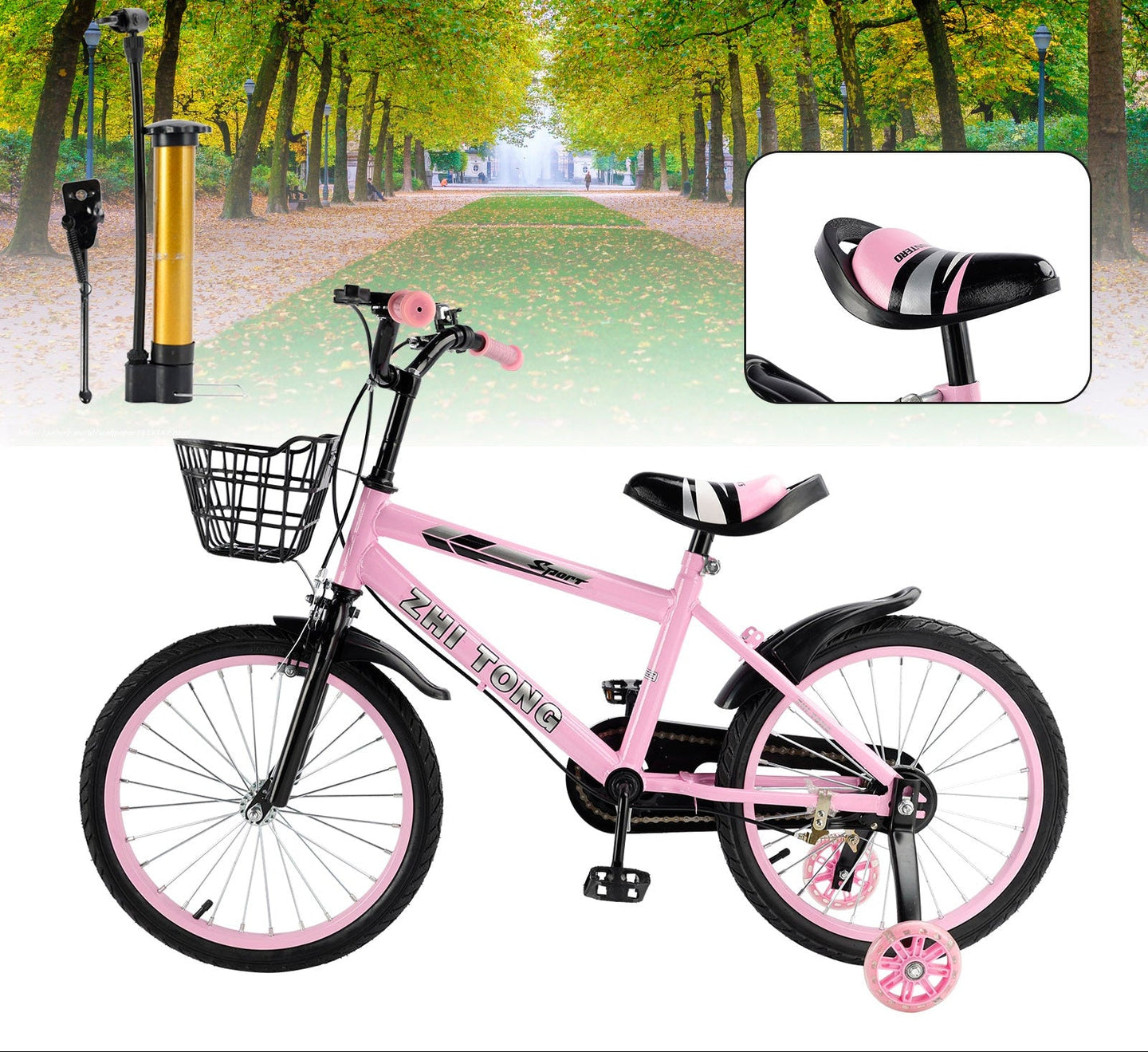 Girls 16 inch Kids Bike age Adjustable Seat w/ Auxiliary Wheels