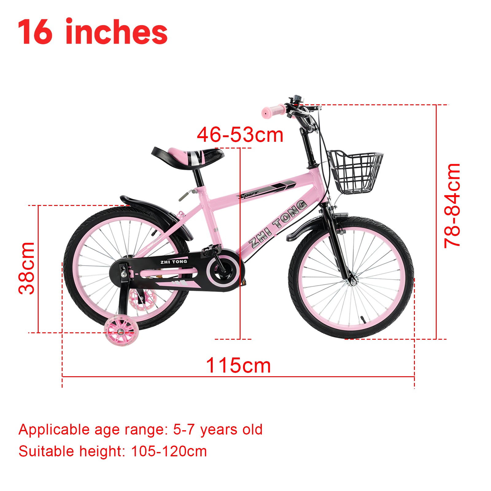 Kids Bike 16 inch Girls Age Adjustable Seat w/ Auxiliary Wheels