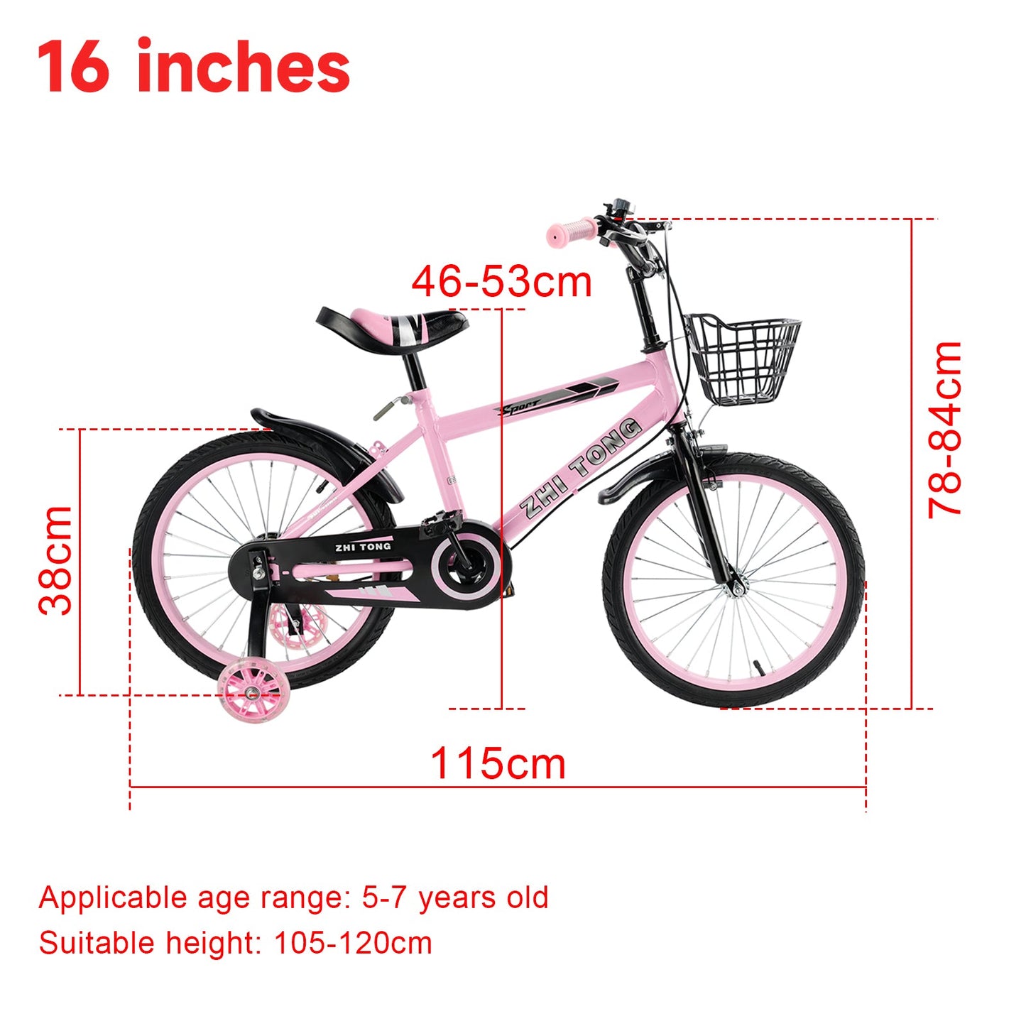 16 inch Kids Bike Girls age Adjustable Seat w/ Auxiliary Wheels