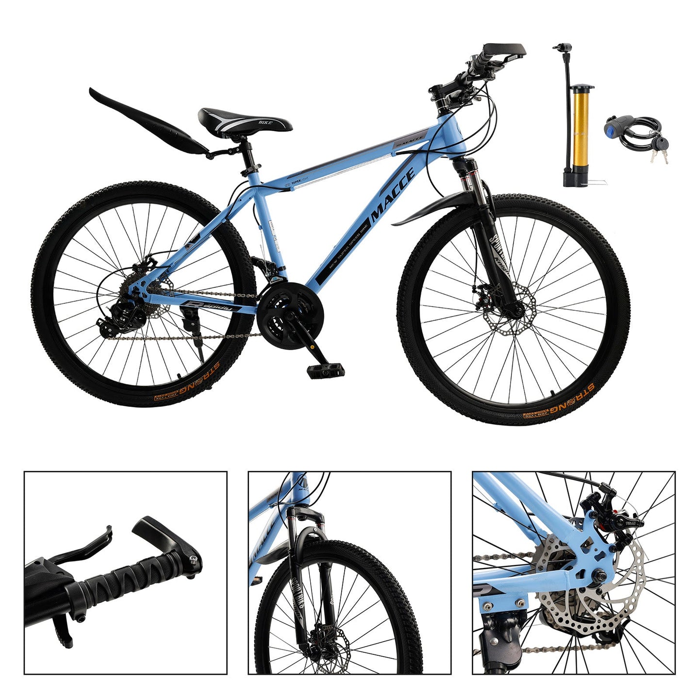 26 inch 27 Speed Disc Brake MTB Adult w/ Cup Holder Fender Silver (Copy)