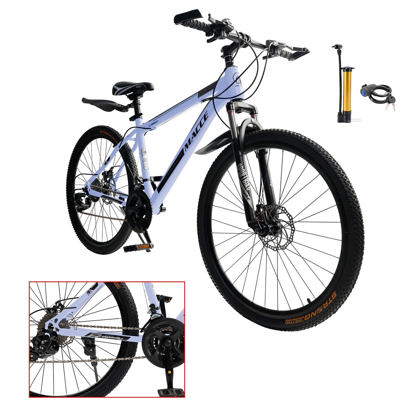 26 inch 27 Speed Disc Brake MTB Adult w/ Cup Holder Fender Silver