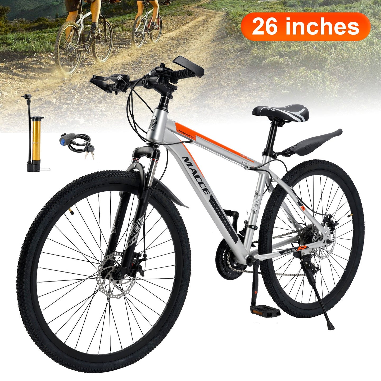 26 inch 27 Speed Disc Brake MTB Adult w/ Cup Holder Fender Silver (Copy)