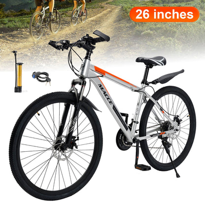 26 inch 27 Speed Disc Brake MTB Adult w/ Cup Holder Fender Silver