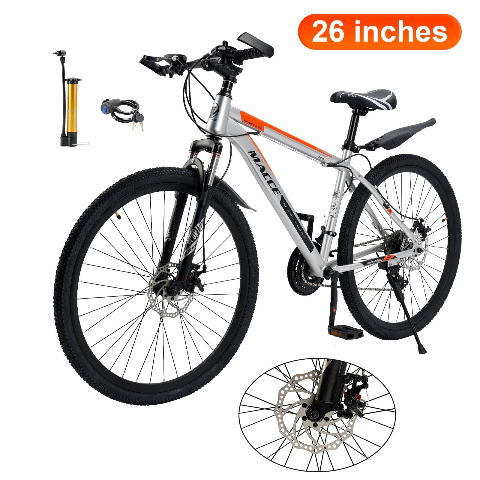 26 inch 27 Speed Disc Brake MTB Adult w/ Cup Holder Fender Silver (Copy)
