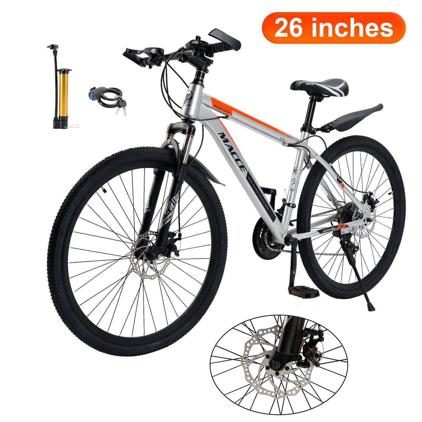 26 inch 27 Speed Disc Brake MTB Adult w/ Cup Holder Fender Silver (Copy)