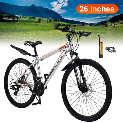 26 inch 27 Speed Disc Brake MTB Adult w/ Cup Holder Fender Silver