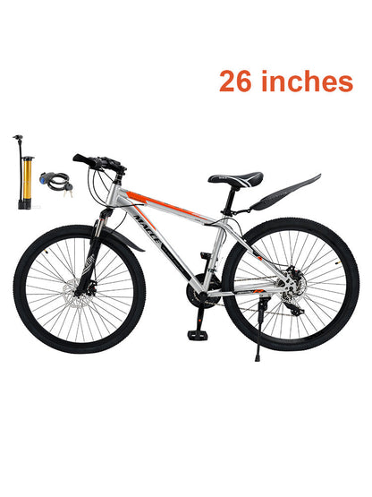 26 inch 27 Speed Disc Brake MTB Adult w/ Cup Holder Fender Silver