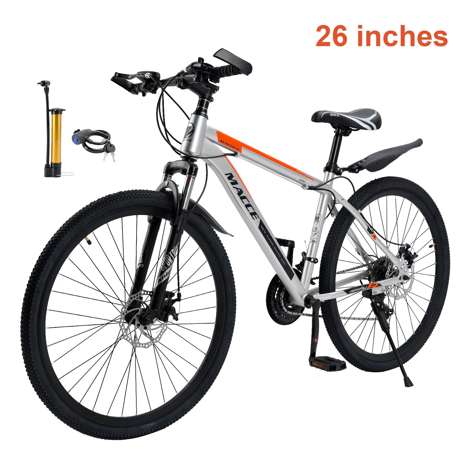26 inch 27 Speed Disc Brake MTB Adult w/ Cup Holder Fender Silver (Copy)