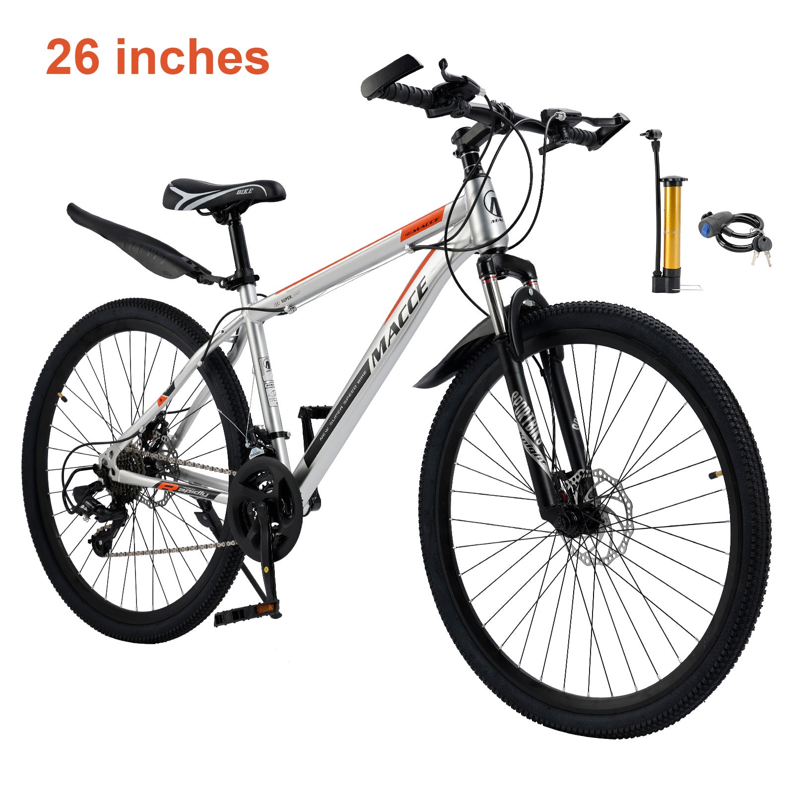 26 inch 27 Speed Disc Brake MTB Adult w/ Cup Holder Fender Silver (Copy)