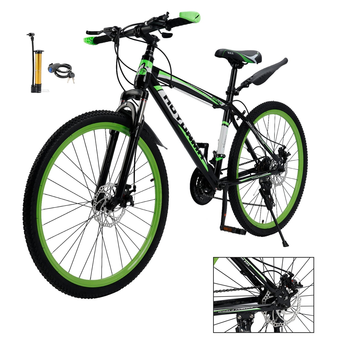 26 inch 24 Speed MTB w/ Disc Brake Mountain Bike Black+Green