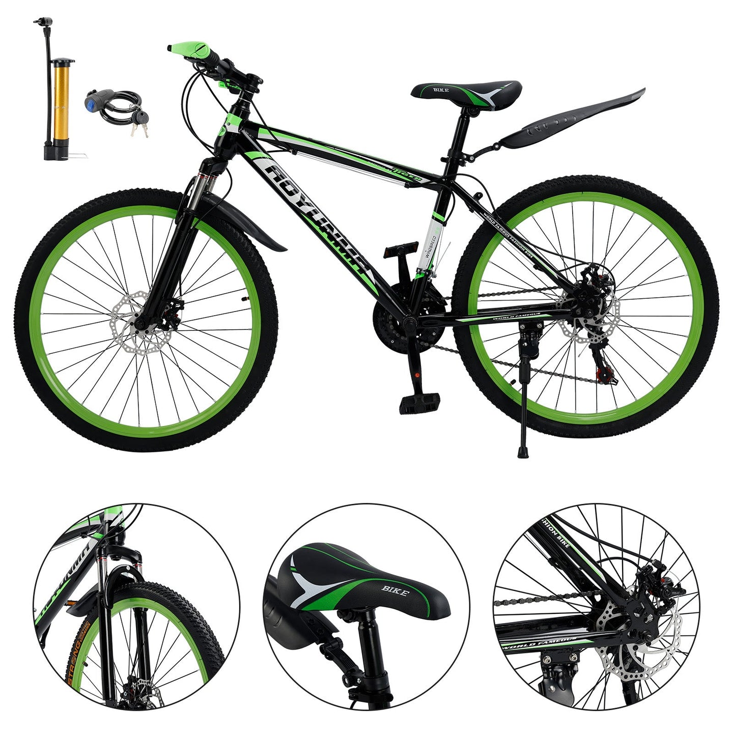 26 inch 24 Speed MTB w/ Disc Brake Mountain Bike Black+Green (Copy)