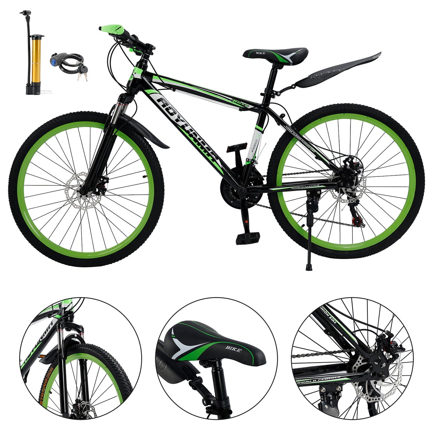 26 inch 24 Speed MTB w/ Disc Brake Mountain Bike Black+Green