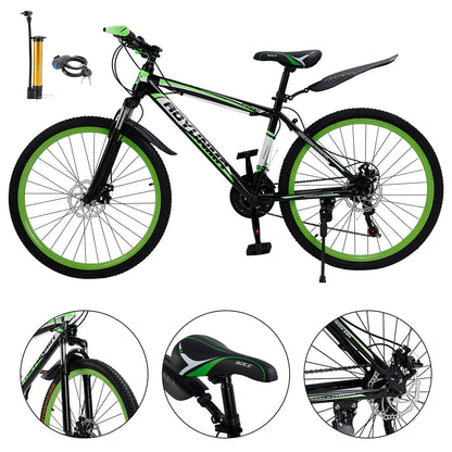 26 inch 24 Speed MTB w/ Disc Brake Mountain Bike Black+Green