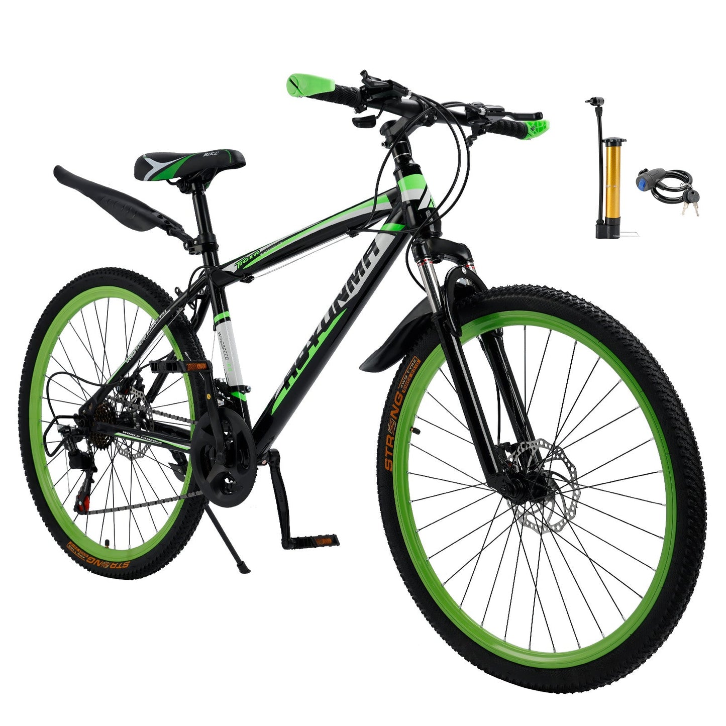 26 inch 24 Speed MTB w/ Disc Brake Mountain Bike Black+Green